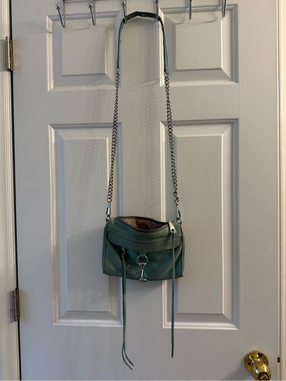 Teal Leather Crossbody Bag with Chain Strap